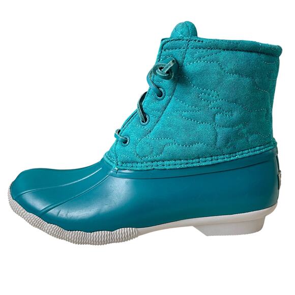 Sperry Women’s Saltwater Nylon Quilted Duck Boots Rain Boots Teal 7.5 - Picture 1 of 8